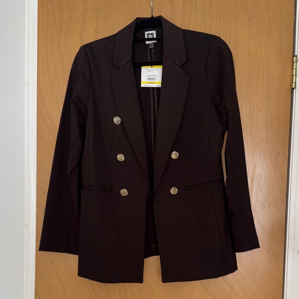 Anne Klein Faux Double-Breasted Chocolate Brown Blazer